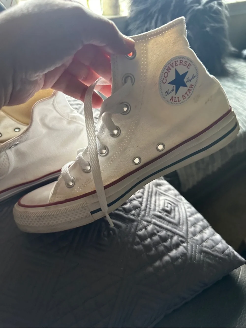 Converse White High Top Sneakers with Red & Blue Trim - Picture 6 of 8